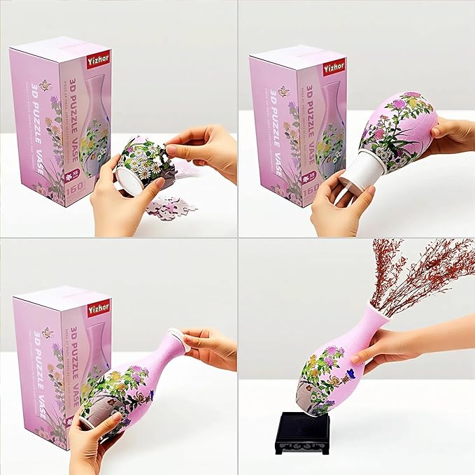 3D Puzzle Vase for Adults, 160 Piece Unique Flower Vase, Crafts for Adults, Home Decor Gift for Flower Arrangements (Chrysanthemum)