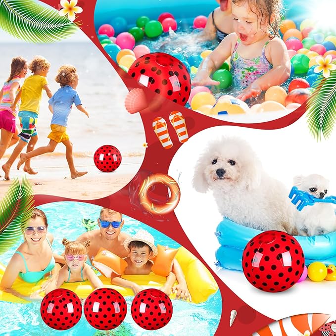Leyndo 12 Pack Polka Dots Ladybug Beach Ball for Kids 7.87" Bulk for Summer Pool and Beach Game Gifts and Birthday Party Supplies and End of The Year Class Party Decoration Favors