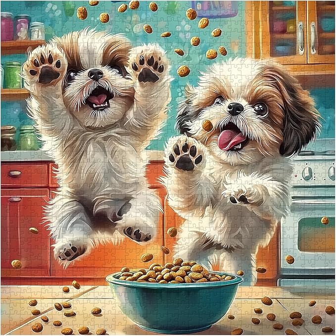 PICKFORU Shih Tzu Snack Time Puzzles for Adults 1000 Pieces, Funny Dog Kitchen Jigsaw Puzzle, Challenging Difficult Unique Cute Puppy Theme as Wall Decor