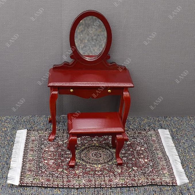 iLAND Miniature Dollhouse Accessories Victorian of Carpet for Dollhouse Furniture on 1/12 Scale and 3” - 12” Dolls, Woven Dollhouse Rugs 6” x 3.8” (2pcs Love)
