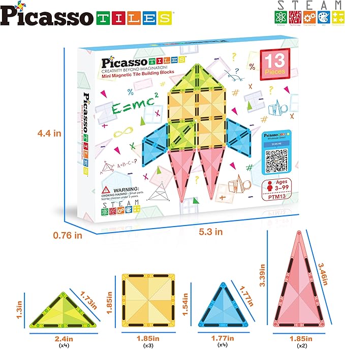 PicassoTiles Travel Size Series Magnet Building Blocks Toy Set mini Diamond Magnetic Construction Block Sensory Toys Preschool Toddler Boy Girls Age 3+ STEM Educational Learning Kit Pretend Play PTM13