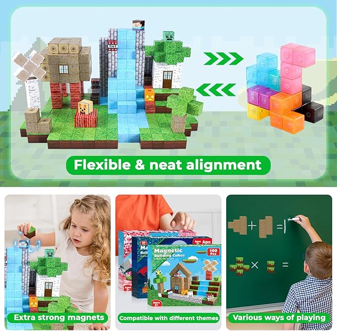 Magnetic Blocks-100PCS Magnetic Building Blocks, Magnetic Tiles Kids Build Cubes 2026 Upgraded STEM Game Toys, Christmas Birthday Gifts for Boys & Girls Ages 3+