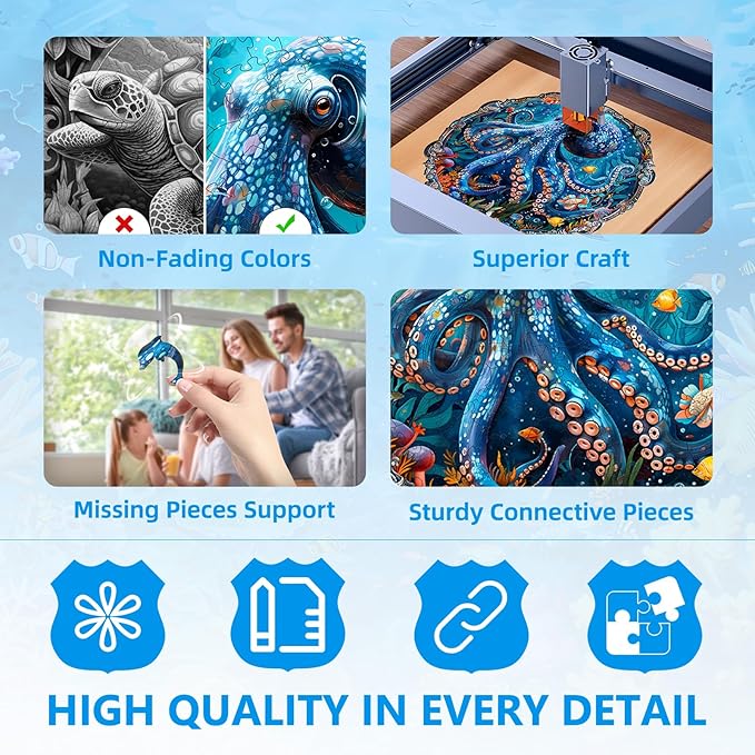 Wooden Puzzles for Adults, Mystic Tentacles Wooden Jigsaw Puzzle, Wood Puzzles Adult, Unique Shaped Octopus Puzzle for Adults, Fun Gifts & Home Decor (S-8.5 * 8.5in - 100 pcs)