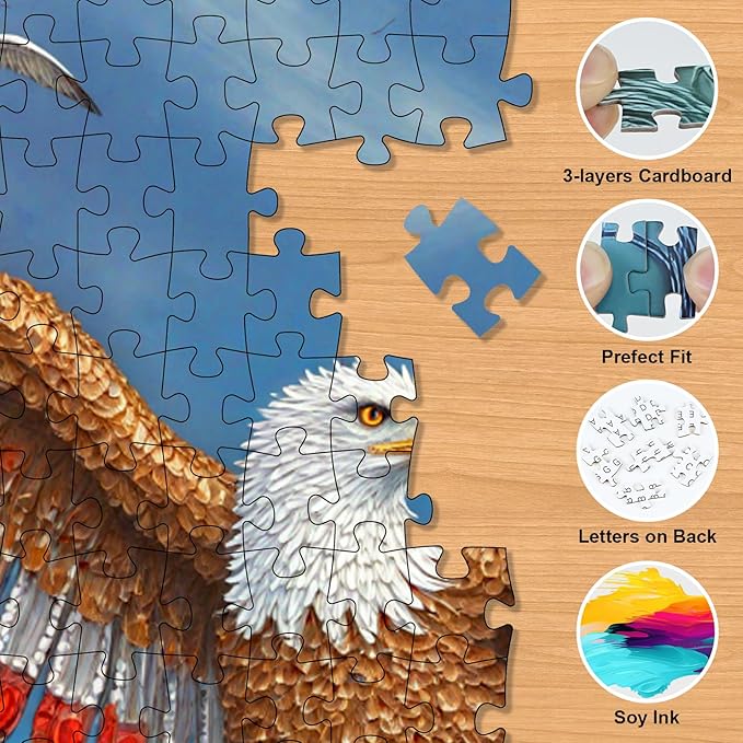 American Flag Eagle Puzzles for Adults 500 Pieces - USA Patriotic Jigsaw Puzzle Faith Country, United States Bald Eagle Puzzle with Letters on Back, US 4th of July Puzzles as Patriots Home Decor
