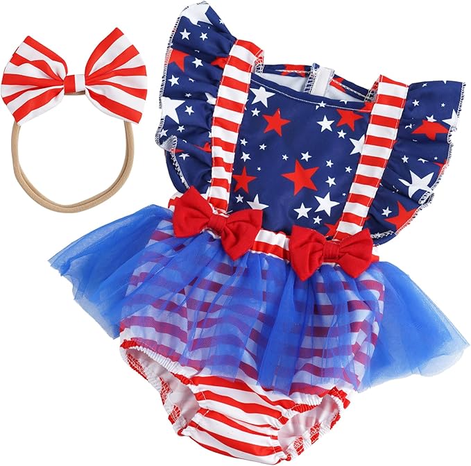 BABESIDE 2 Pcs Reborn Baby Doll Clothes for 17-22 Inch Babydolls, Reborn Doll Dress Accessories with Headband for Realistic Baby Dolls Girls, Stars and Stripes