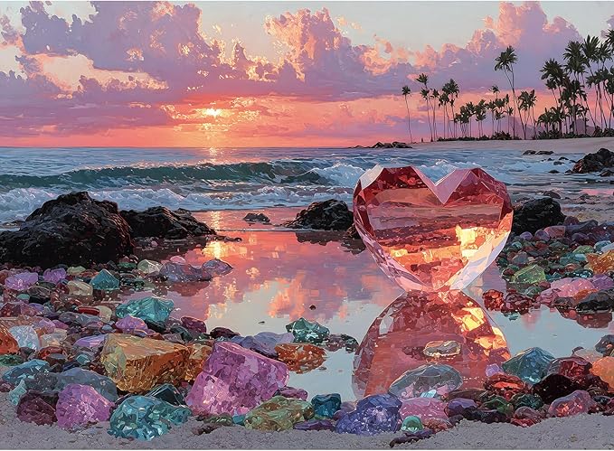 500 Piece Jigsaw Puzzle for Adults – Beach Glass Heart Jigsaw Puzzles 500 Pieces, Sunset Ocean Heart-Shaped Puzzles for Adults 500 Pieces, Challenging Perfect for Game Nights, 20.5 X 15 in