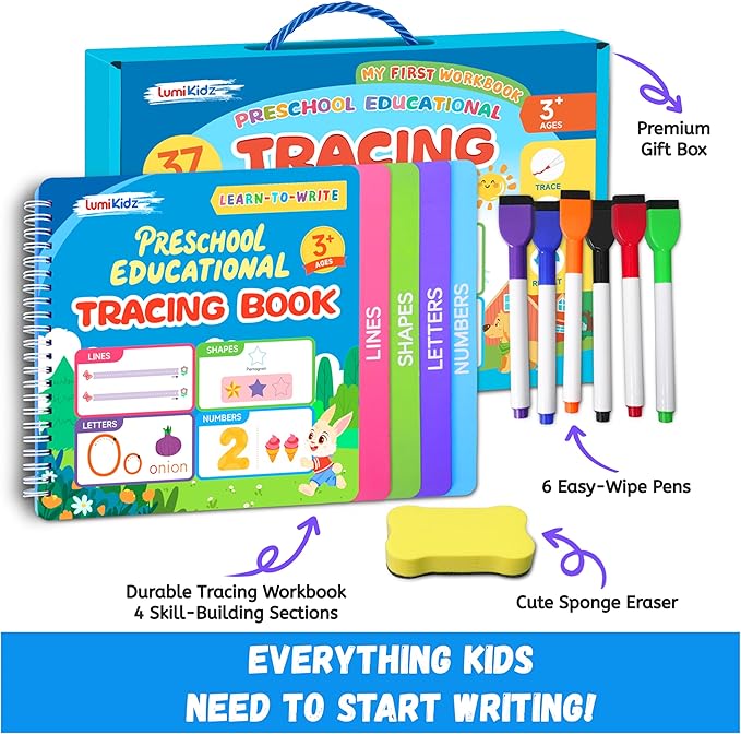 Preschool Learning Activities - Toddler Handwriting Practice and Tracing Books for Kids Ages 3-5, Montessori Busy Book, ABC Letter Number Workbooks, Autism Educational Gift for Boys and Girls