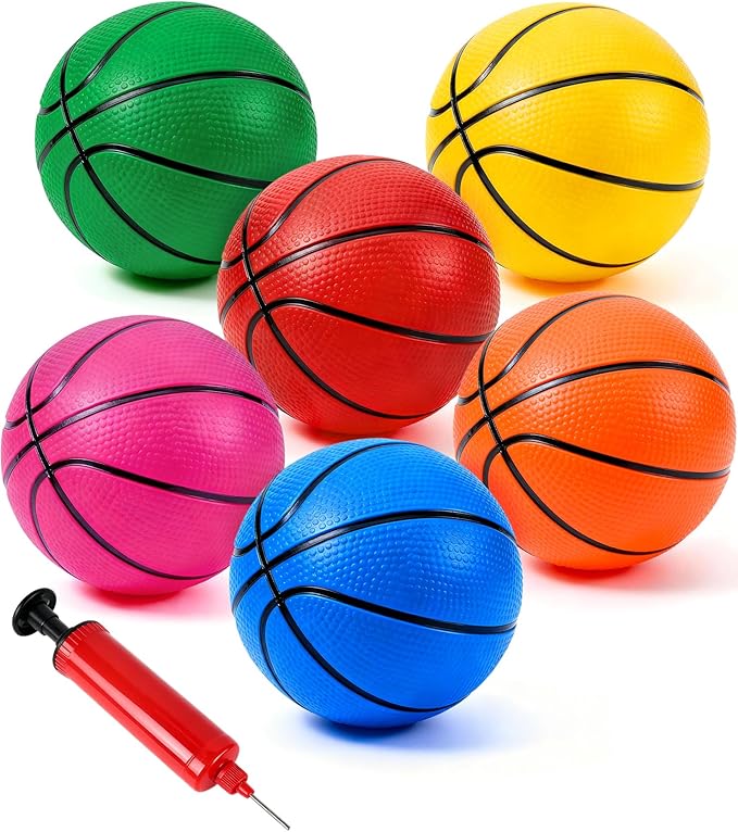6 Pack Mini Basketball Set with Pump,6" Inflatable Small Balls Replacement for Indoo & Outdoor Mini Hoop,Multicolor Basketball for Kids,Toddlers