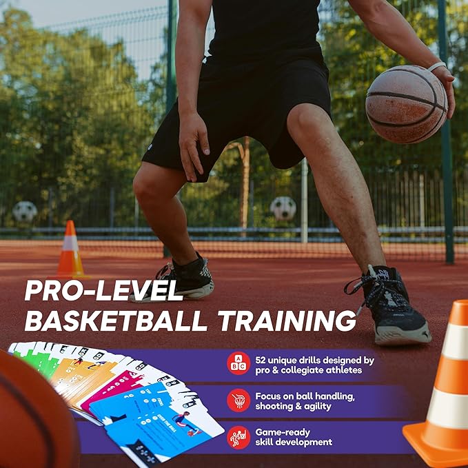 Kick Deck HoopDeck Basketball Training Cards – 52 Cards to Improve Skills, Ball Handling, Shooting, Ability, Fitness and Agility – at-Home Basketball Drills for All Skill Levels and Ages
