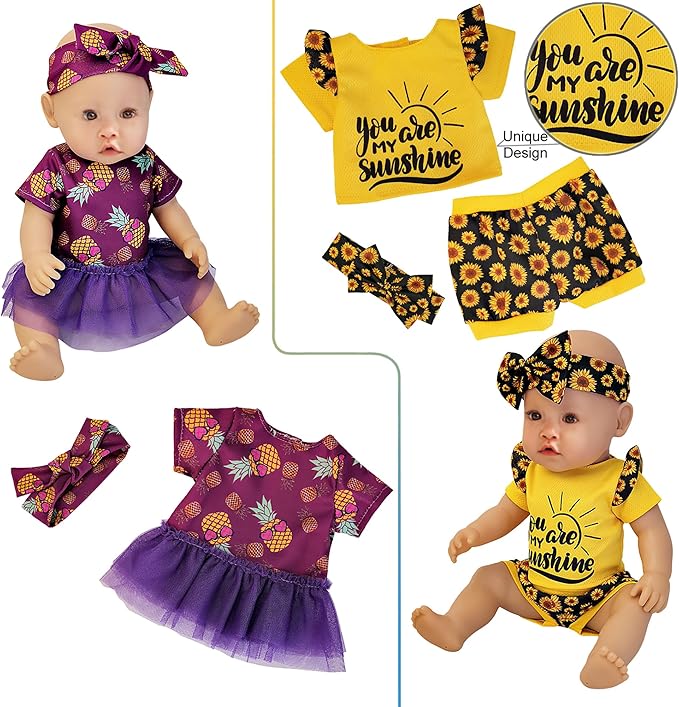 Windolls 10 Sets 14-16 Inch Baby Doll Clothes Dress Outfits Headbands Accessories fits New Born 15 inch Baby Doll