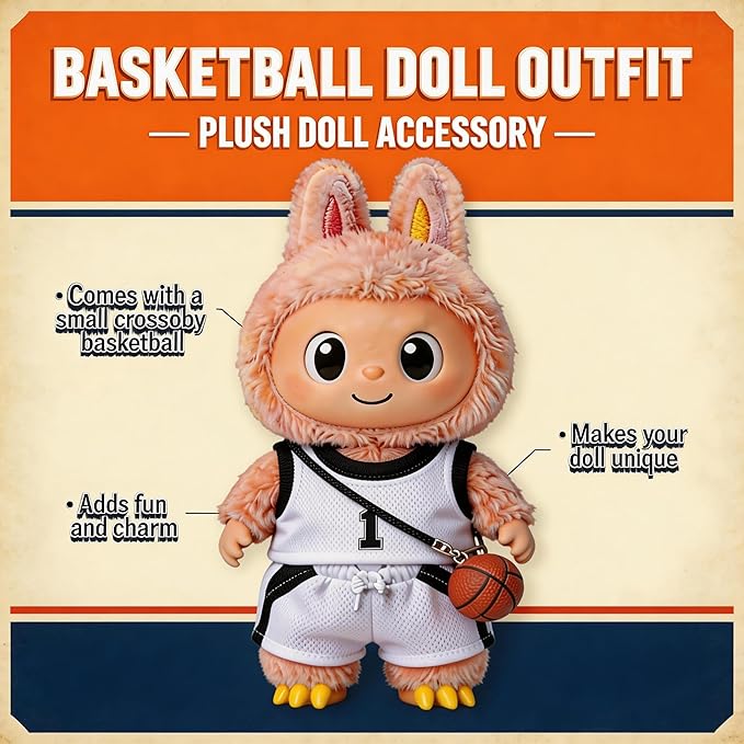 Sports-Themed Basketball 3-Piece Set,is Suitable for a 17cm Dolls, Dolls Clothing Accessories ( No Dolls ) (NO.1 (Black&White))