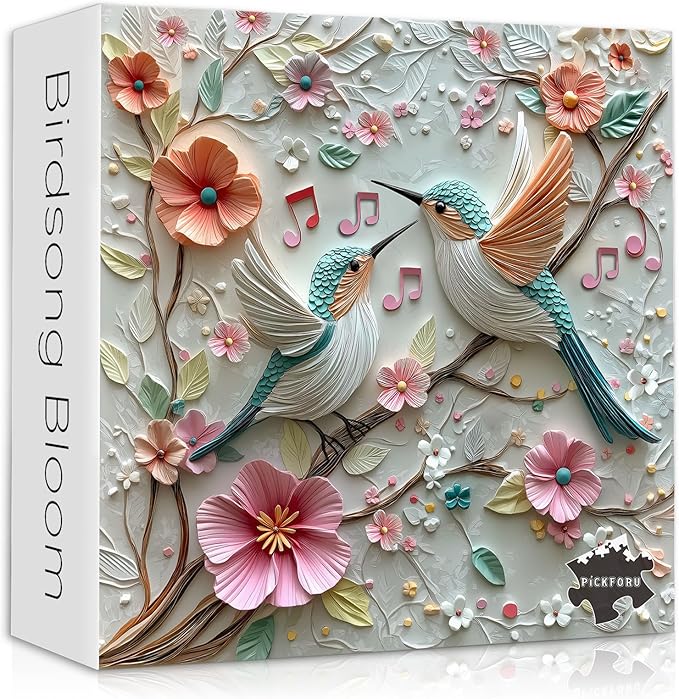 Songbird Puzzle for Adults 1000 Pieces, Birds Flower Garden Relief Art Puzzle, Nature Floral Animal Jigsaw Puzzle Challenge