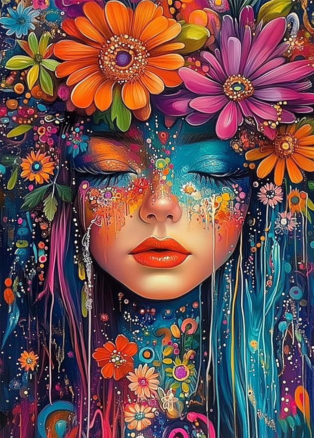 Puzzles for Adults 1000 Pieces, Jigsaw Puzzles with Floral Goddess, with Letters On Back, Colorful, Impossible Brain Teaser, Fidget Puzzle Games for Halloween, Christmas, Finished Size 20x28 Inches
