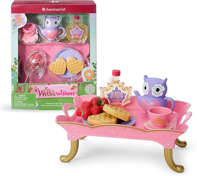 American Girl WellieWishers 14.5-inch Doll Breakfast in Bed Tray Playset with Tea Set and Breakfast Food, For Ages 4+