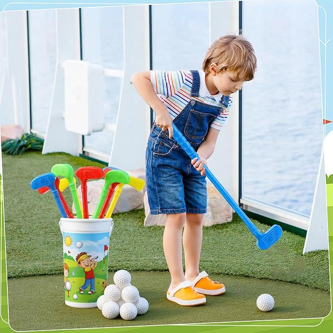 24 Pcs Plastic Mini Golf Clubs for Toddlers, Kids Golf Clubs Toy Set, Toy Balls for Kids Toddlers Outdoor Indoor Lawn Sports for Boys Girls(Elegant)
