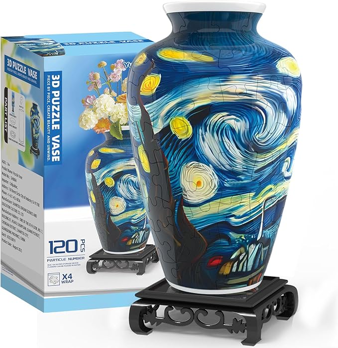 3D Puzzles Vase for Adults, Crafts for Adults, 120 Pieces Plastic DIY Unique Flower Vase with LED Light House Warming Gift Birthday Gifts for Flower Arrangements and Home Decor