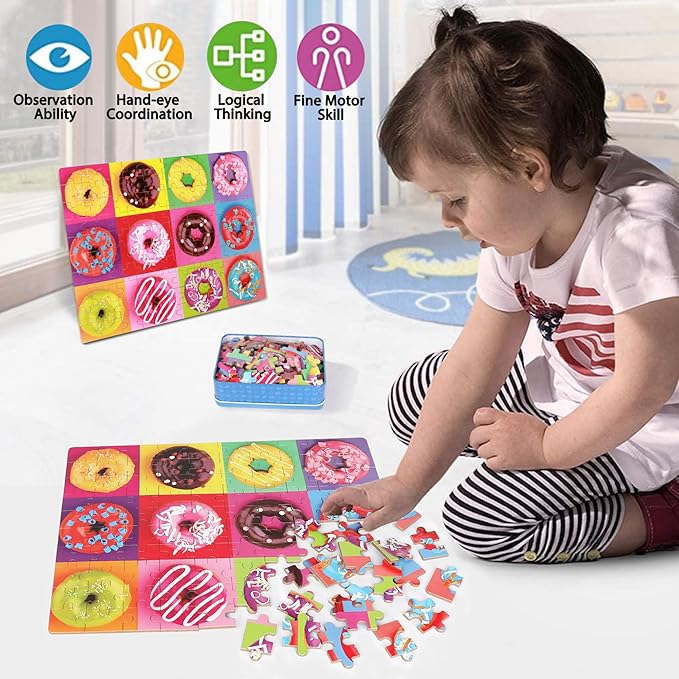 LELEMON Puzzles for Kids Ages 4-6,6 Pack 100 Piece Puzzles for Kids Ages 4-8 in a Metal Box,Educational Jigsaw Puzzles Puzzle Games Puzzle Toys for Girls and Boys