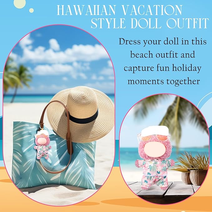Simgoing 4 Pcs 17cm Dolls Hawaii Outfit Set Summer Floral Shirt Shorts White Vest and Mini Sunglasses Vacation Style Doll Clothes with Accessories Beach Apparel for 17cm Dolls(Pink Palms Style)