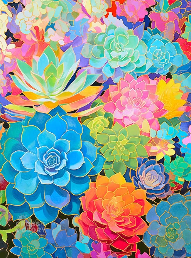 Cross & Glory - Gilded Garden: Succulent Plants - 1000 Piece Jigsaw Puzzle for Adults | Premium Quality | Vibrant Colors | Best Puzzle Challenge