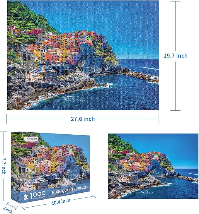 Jigsaw Puzzles 1000 Pieces for Adults Cinque Terre Italy Landscape Puzzle Natural Scene Hard Puzzles for Adults Teens Kids Interactive Toy Brain Teaser