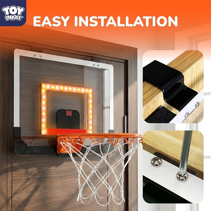TOY Life Basketball Hoop LED Scoresboard Indoor Basketballhoop Wall Mount Over The Door Backboard for Teens Adults Boys Toys Age 8-10 Games Indoor with 4 Balls