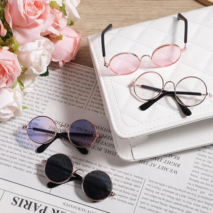 BOXOB 4pcs Doll Glasses, 4 Colors Plastic Doll Dress up Eyeglasses Toy Glasses Costume Accessories Compatible with 5.12 Inch