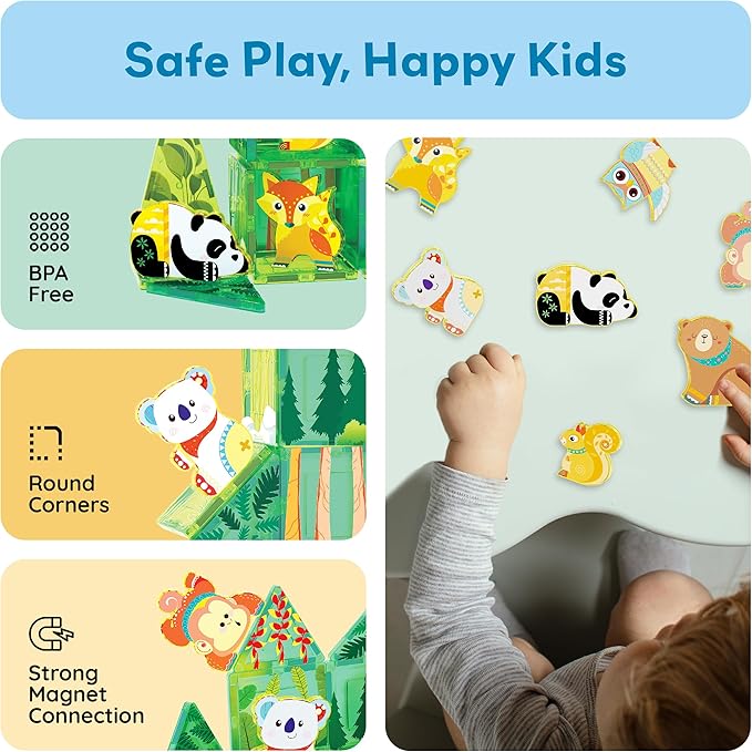 PicassoTiles Magnet Tile Building Blocks 8 Magnets Forest Animal Action Figures Compatible Magnetic Accessory Tiles Construction Toy Set STEM Educational Learning Toddler Girls Boys Ages 3+ PTA26