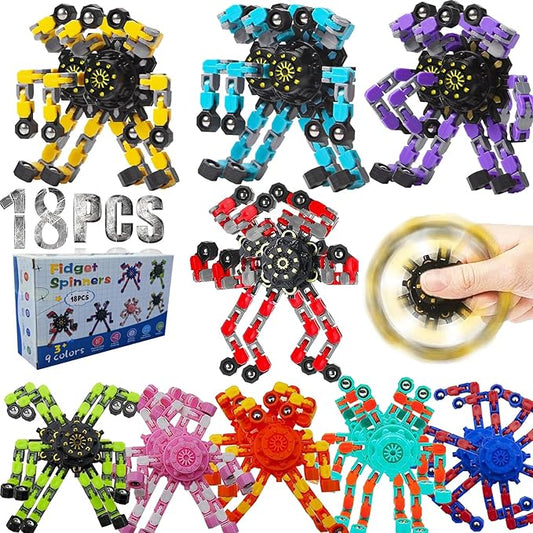 Transformable Fidget Spinners 18-Pack – Sensory Toys for Kids & Adults with ADHD, Autism, Anxiety Relief, Easter Gifts