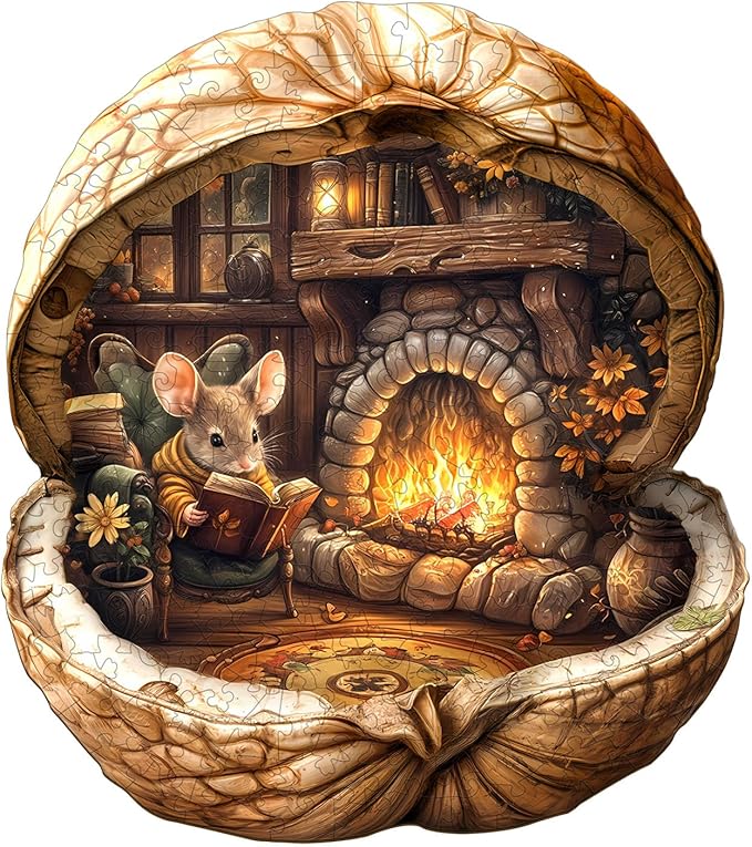 WOODBESTS Wooden Puzzles for Adults - Mouse's Walnut House, Mouse Wooden Jigsaw Puzzle, Unique Animal Wood Puzzles Adult, Xmas Gifts for Puzzle Lovers(95 Pcs, S, 8.5"x7.5")