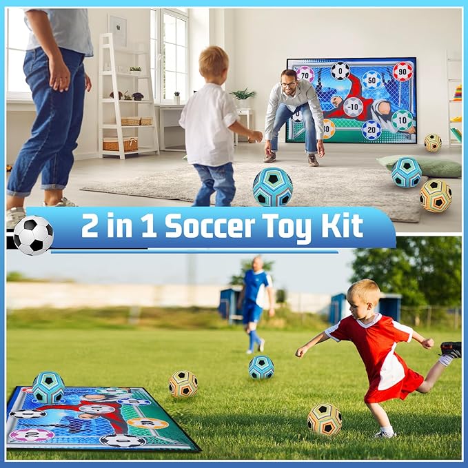 VATOS Toy Soccer Ball Game Set for Boys and Girls, Indoor Outdoor Backyard Toss Soccer Goal Game with 2 Balls, 1 Flannel Target, Soccer Toys for 3-5 6-8 8-12 Years Old Kids Birthday