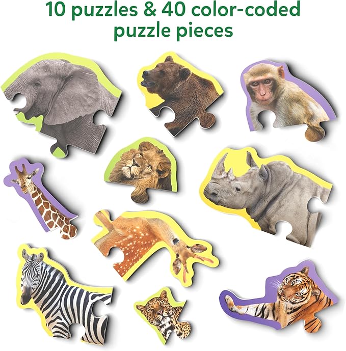 Skillmatics Step by Step Puzzles - 40 Piece Jigsaw & Toddler Puzzle, Montessori Educational Toy for Boys & Girls, Wild Animals, Travel Friendly, Gifts for Kids Ages 3, 4, 5 and Up