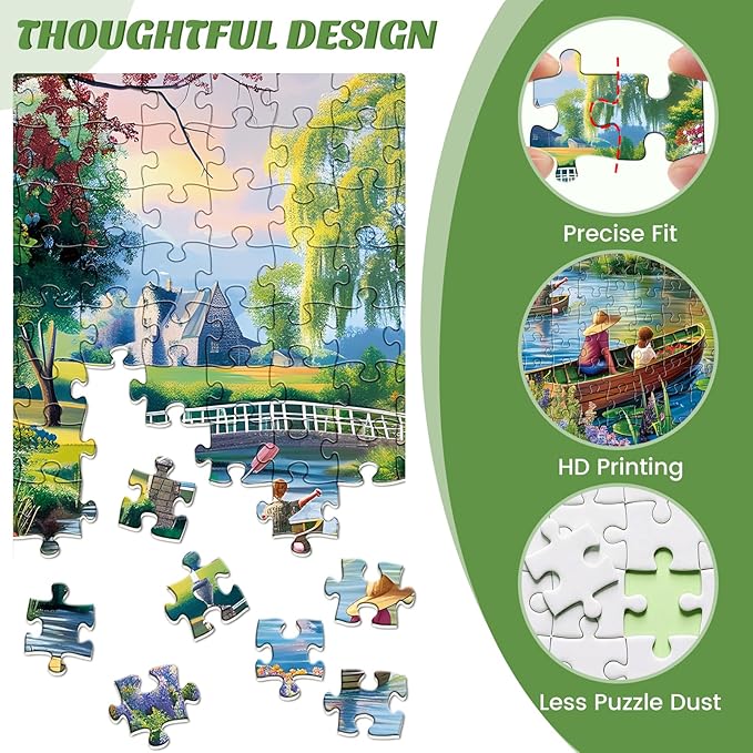 500 Pieces Puzzle for Adults,Waterside Cottage Puzzle,Recycled Cardboard Peaceful Pond Puzzles 500 Pieces,Challenging Game Home Decor Birthday Party Gift for Adults Seniors 20.5 * 15 in