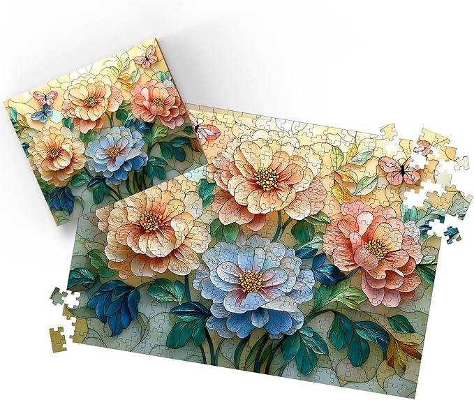 Puzzles for Adults 500 Pieces, Stained Glass Jigsaw Puzzles - Vitrail Flowers, Impossible Flower Puzzles for Seniors Family, 20.47x14.96 inches, 1:1 Poster, Letter on The Back