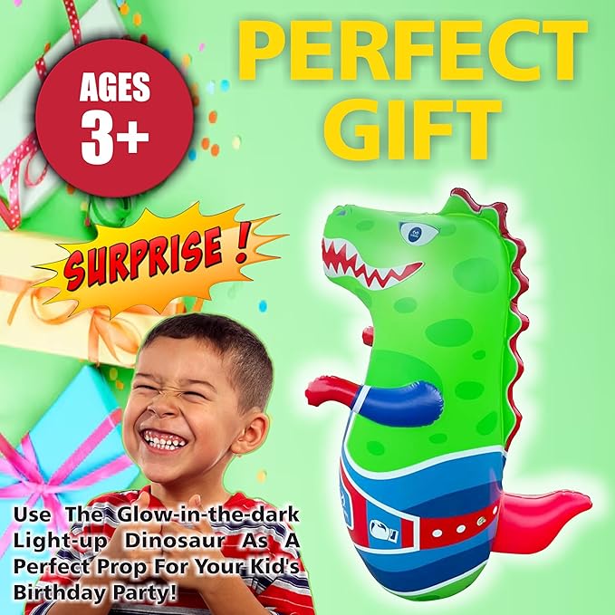 Marwan Sports Punch, Light & Roar Dinosaur Punching Bag – 47" Inflatable Bop Bag for Kids Ages 3-14 | Bounce-Back Toy with Lights & Roaring Sounds | Active Play Gift for Toddlers & Children
