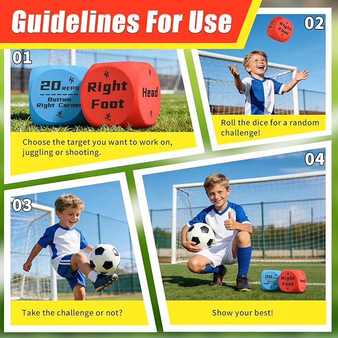 Big Size Soccer Training Dice Set, 2Pcs Soccer Gifts Shooting & Juggling Soccer with Mesh Bag Training Equipment for Games, Boost Soccer Skills with Fun Practice for 8-12 Boys & Girls