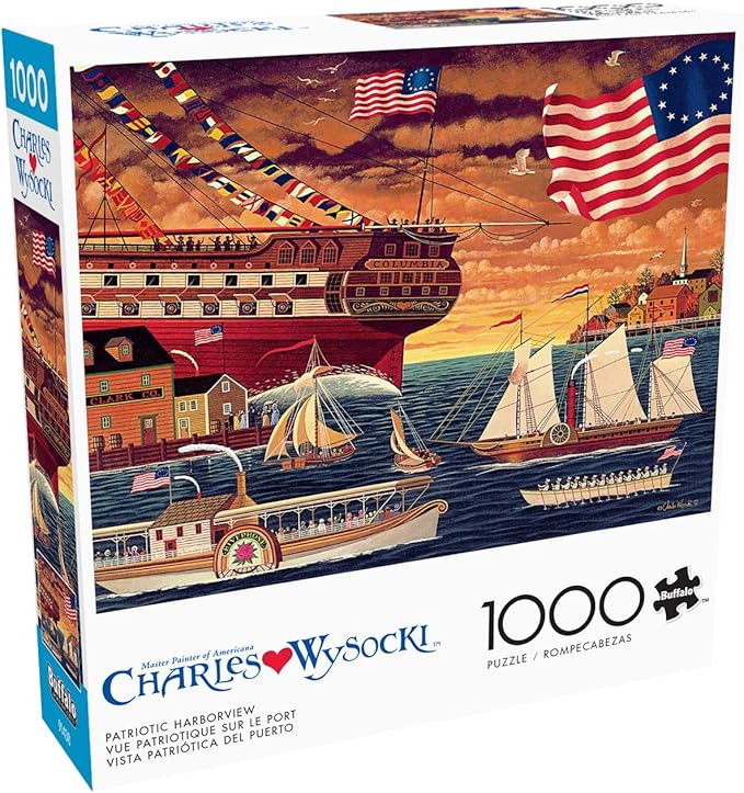 Buffalo Games – 1000 Piece Jigsaw Puzzle - Patriotic Harborview - Charles Wysocki Colorful Puzzle for Adults – Precision-Cut Pieces, Beautiful Artwork, and Hours of Relaxing Fun