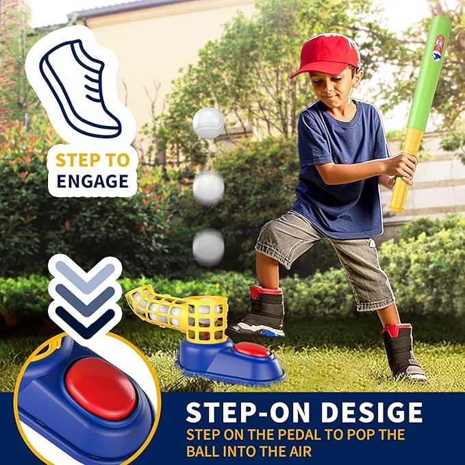 Bennol T Ball Set Toys for Kids 3-5 5-8, Kids Baseball Tee for Boys Toddlers, Auto Ball Launcher, Indoor Outdoor Outside Sports Tee Ball Set Toys Gifts for 3 4 5 6 Year Old Boys Toddler Kids