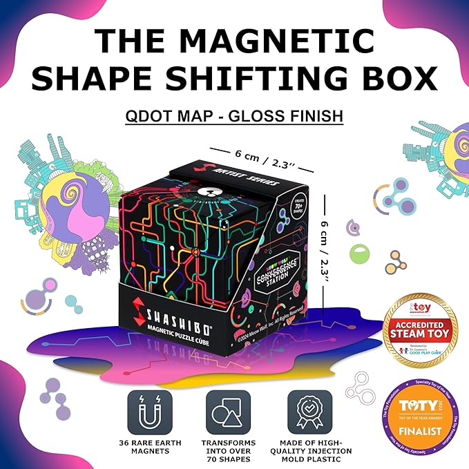 Shashibo Shape Shifting Box - STEM Fidget Toy with Ultra Strong Magnets - Sensory Puzzle Cube Transforms Into 100+ Shapes, Easter Basket Stuffers Gift for Kids, Teens, and Adults (QDOT Map)