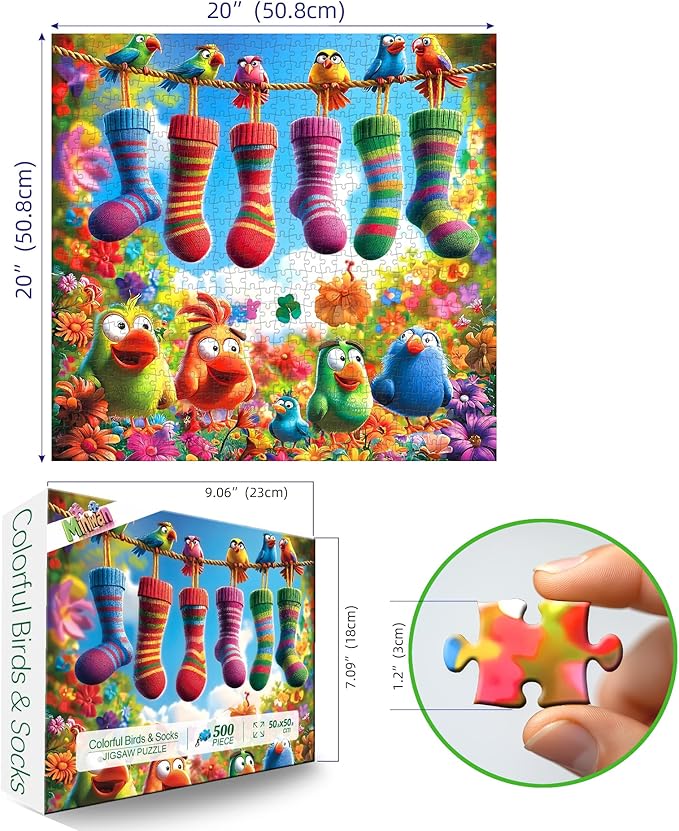 MINIWAN 500 Piece Jigsaw Puzzles for Adults - Funny Parrot & Rainbow Socks Garden Design, 20x20 Inch Large Piece Unique Art Puzzle, Fun & Challenging Adult Puzzles for Relaxation, Cool Home Decor Gift