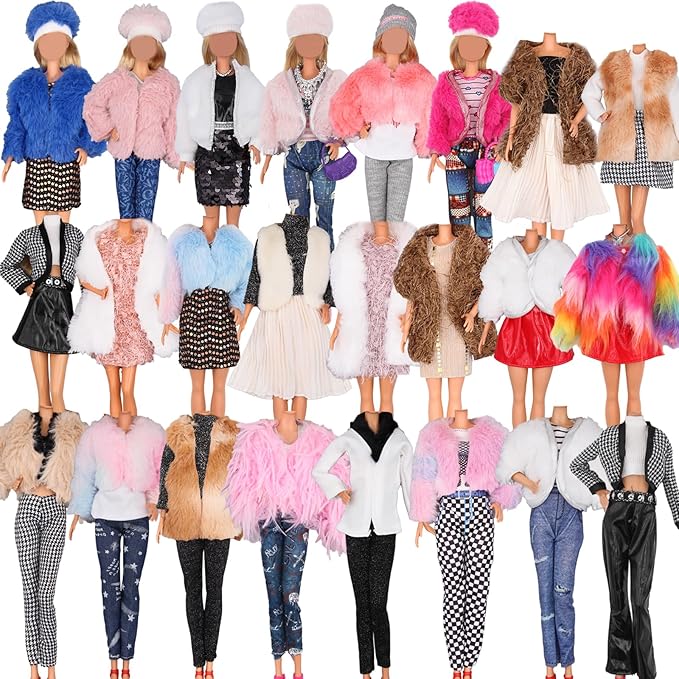 EuTengHao Doll Winter Coat Clothes Set for 11.5'' Girl Doll Include Winter Coat Jacket Tops Jeans T-Shirt Pants Skirt Dress Hat Suitable for 30cm Dolls for Girls Gift