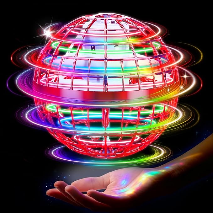 Flying Orb Ball Toy, 2026 Upgrade Hand Controlled Hover Ball with LED Lights, 360° Rotating Boomerang Globe Cool Mini Drone, Ideal Birthday&Christmas Gift for Boys Girls-Bright Red
