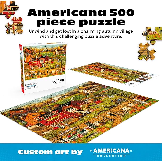 Buffalo Games - Blackbirds Roost at Mill Creek - Charles Wysocki - 500 Piece Autumn Jigsaw Puzzle for Adults - Fall Harvest Americana Scene - Cozy Puzzle for Game Nights