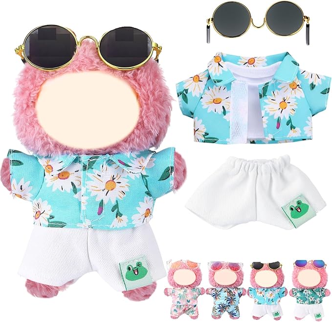 Simgoing 4 Pcs 17cm Dolls Hawaii Outfit Set Summer Floral Shirt Shorts White Vest and Mini Sunglasses Vacation Style Doll Clothes with Accessories Beach Apparel for 17cm Dolls(Summer Daisy Style)