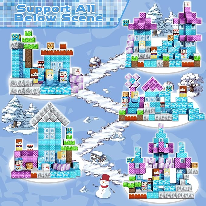 Magnetic Blocks - 150PCS Magnetic Blocks Build Ice Castle - Magnetics Toys for Montessori Toddler Easter Christmas Birthday Gifts - STEM Sensory Toys for 3 4 5 6 7 8 9 10 Year Old Girls