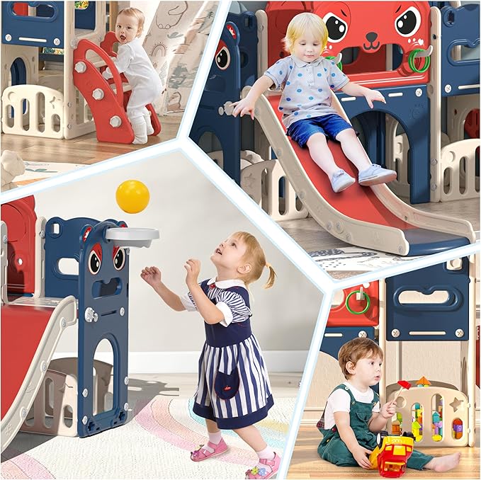 9 in 1 Toddler Slide Playset Indoor Outdoor Kids Slide and Climber for Toddler Age 1-6, Children Slide Climber Playground