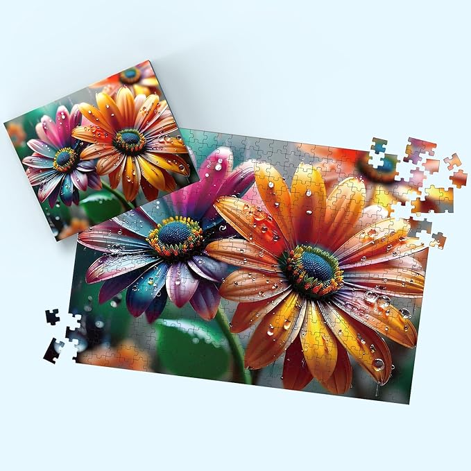 500 Piece Puzzles for Adults, Flowers Jigsaw Puzzles 500 Pieces - Dewdrop Daisies, Impossible Puzzle for Home Decor, Finished Size 20.47 * 14.96”, with 1:1 Poster, Letter on The Back