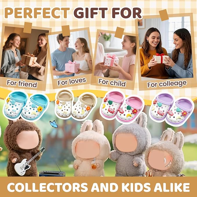 Doll Shoes,6.7in(17cm) Plastic Doll Dress up Shoes,Doll Decoration Accessories for Mini Clog Shoes with Cute Decoratives,Dual-Tone Oil Painting Design with Removable Ornament (Khaki)