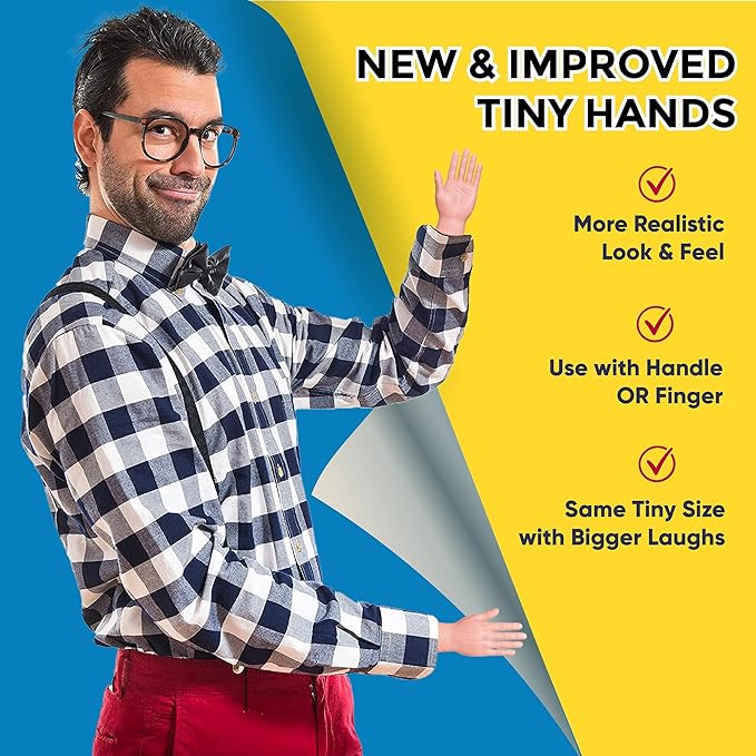 DR DINGUS Tiny Hands (1 Pair - New) - Patented Rubber Design for Realistic Look & Feel - Little Small Mini Stick Puppet - Make Anyone Laugh - Pocket Sized Hilarity and Big Laughs - Friend & Family Fun