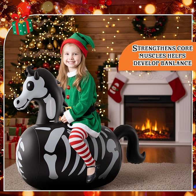 Hiboom 2 Pcs Horse Inflatable Bouncy Toys 51 Inch Large Black Horse Inflatable Hopping Toys Ride On Bouncer Animal Toy for Christmas Girls Boys Hopper Gifts Birthday Party Games Ages 6 and up