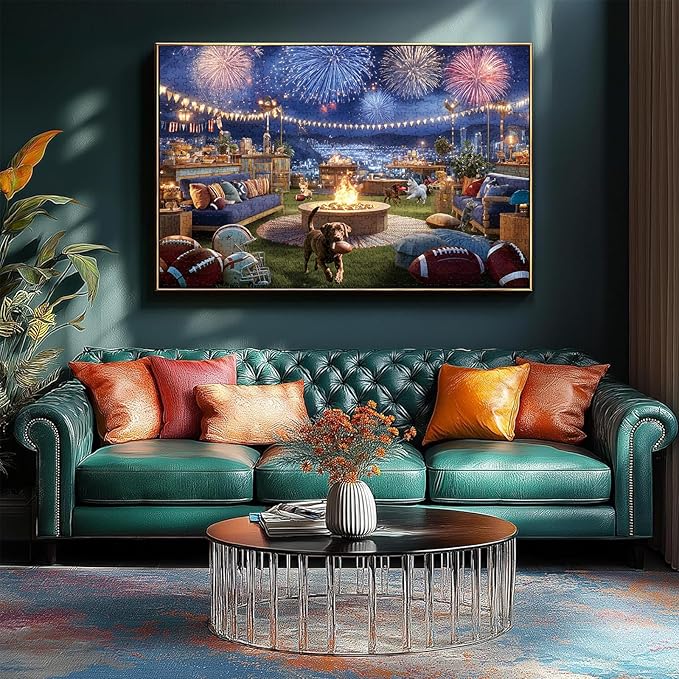500 Pieces Puzzle for Adults, American Football Rooftop Party Fireworks Jigsaw Puzzle, Puzzles for Adults 500 Pieces, Perfect for Sports Fans, 20.5 X 15 in